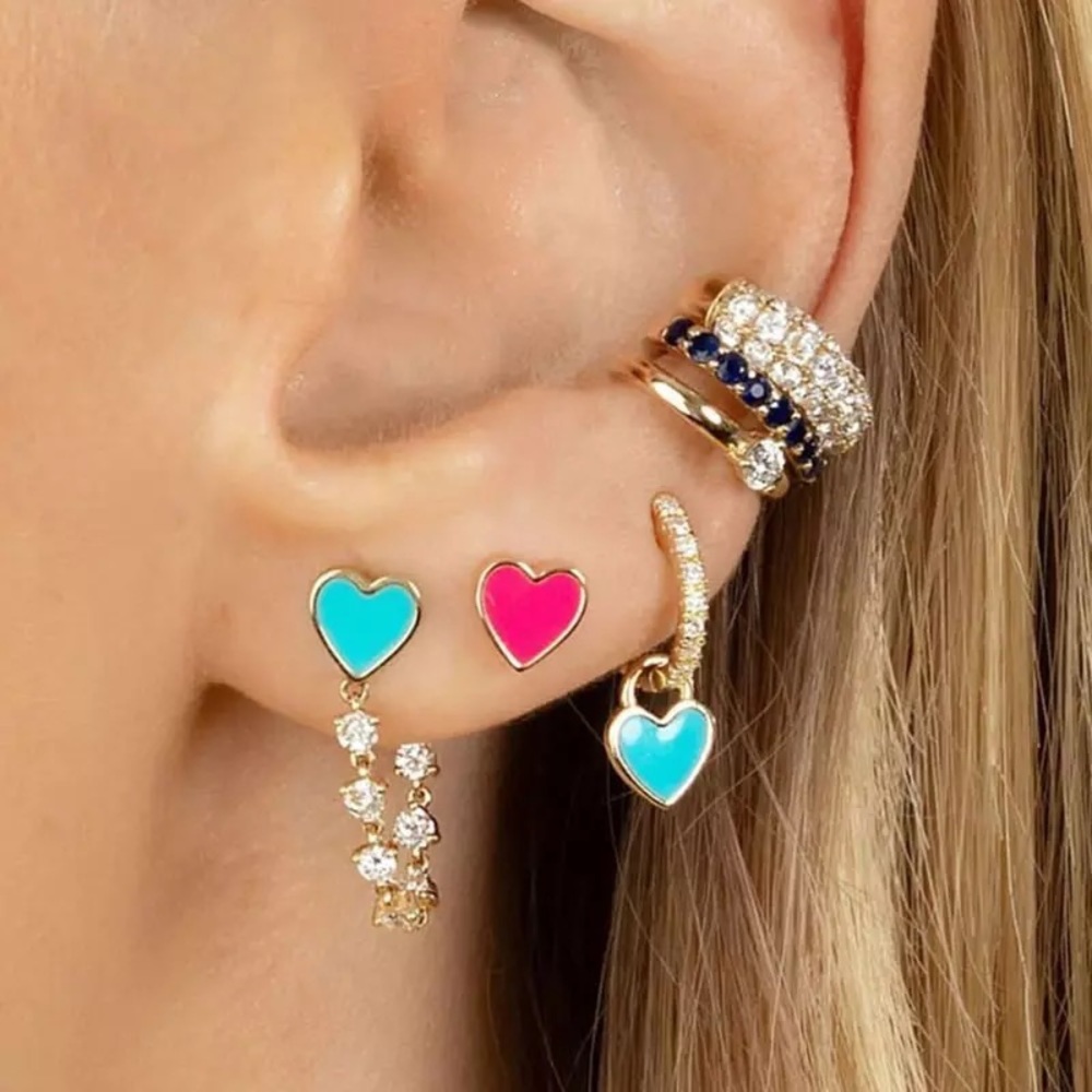 Anthro Nano 1Pair Heart Turquoise Gold Micro Hinges Earrings - Picture 7 of 16